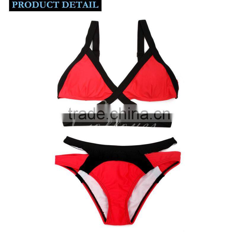 Colloyes 2016 New Sexy Triangle Top Black + Red with Classic Cut Bottom Bikini Swimwear