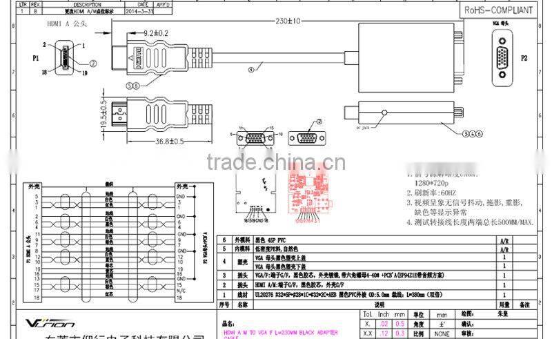 HDMI Male to VGA HD-15 15 Pin Male Adapter Cable Cord for DVD HDTV