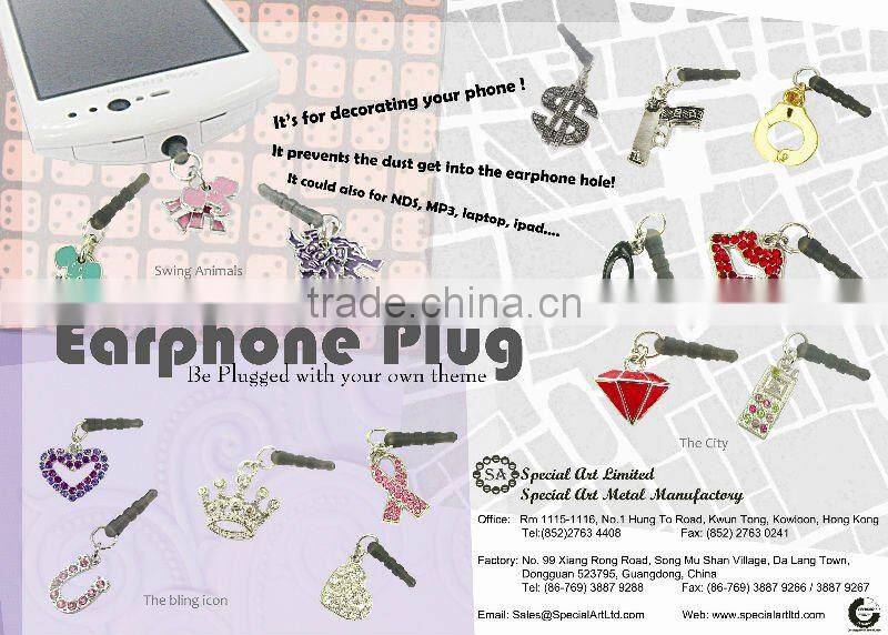 promotional fashion crystal earphone jack plug,designed by (C) charis,OEM service,pass SGS factory audit