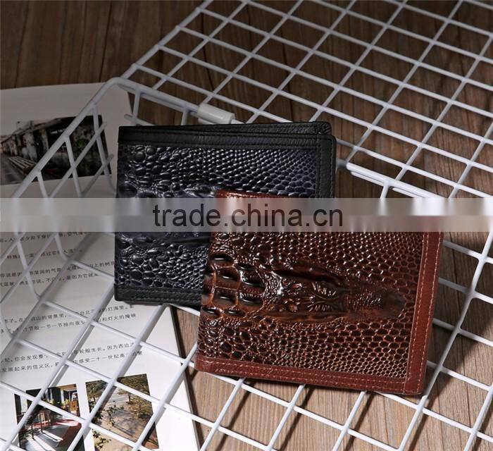 Male Business Genuine Leather Coin Purse 3D Crocodile Wallet for Men
