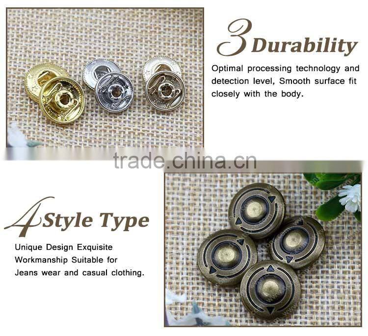 Fashion antique brass plating metal button four parts snap button for coat