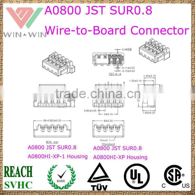 0.8mm Pitch A0800 JST SUR0.8 Electronic Wire to Board Connector