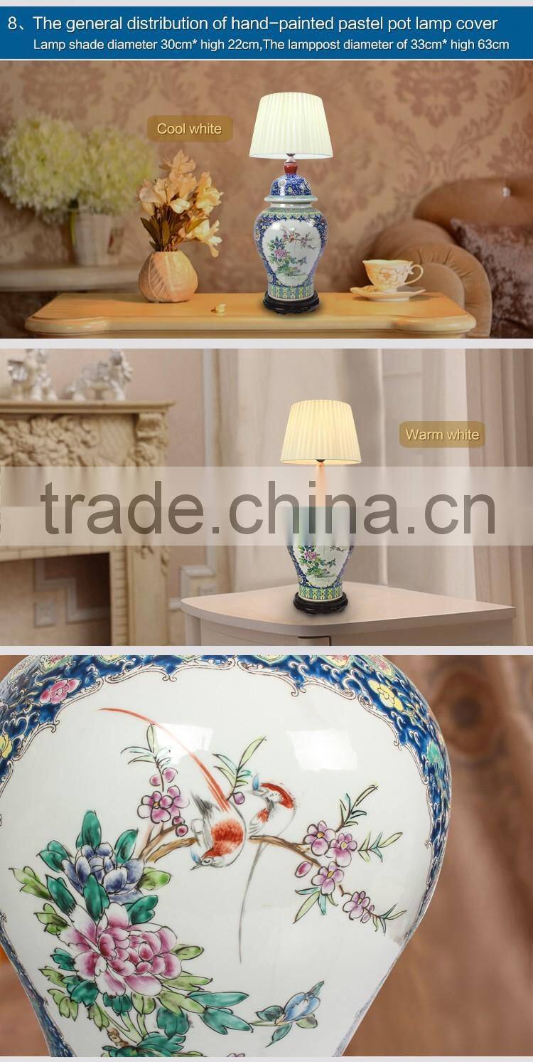 LED Different design porcelain body table flower Lamp vase with fabric shade