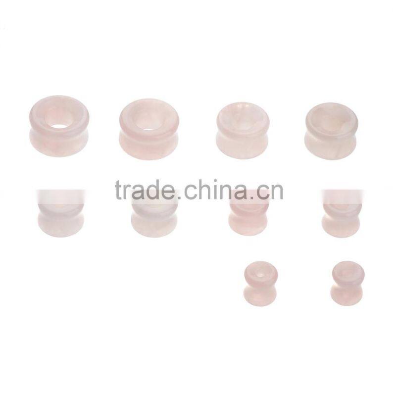 5 Pairs Rose Quartz Hollow Saddle Plug Flesh Tunnel Earlet - Available in Low & Giant Gauges.