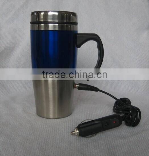 Electric heated double wall travel coffee mug with handle
