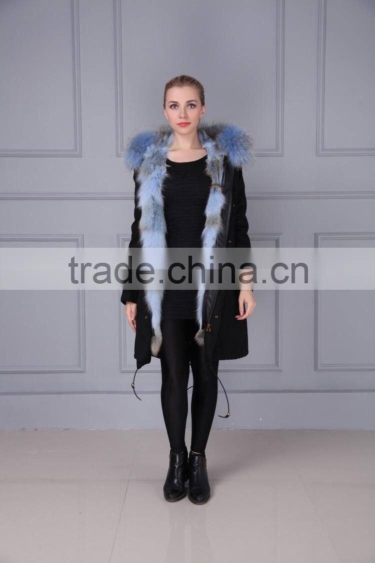 Hot sale wholesale cotton winter coat real fox fur lining parka for women and men