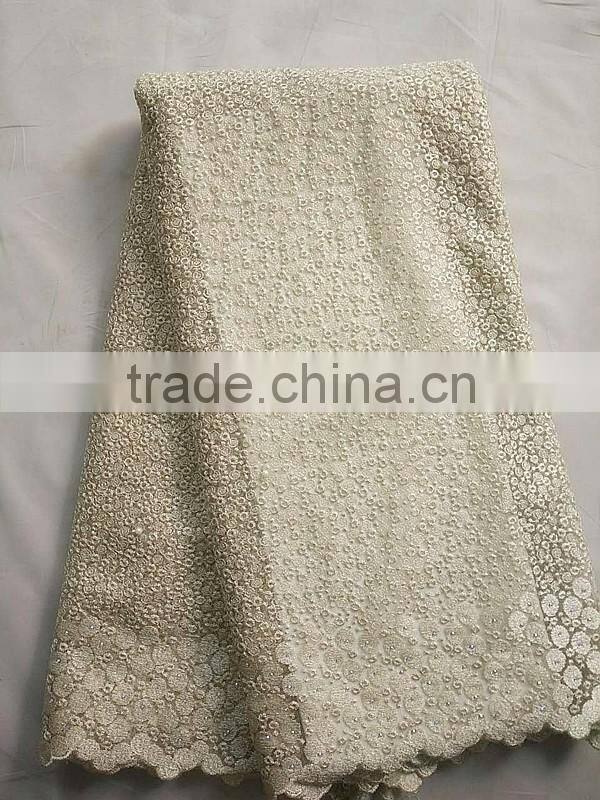 Decoration Wholesale French Lace Fabric / Wedding Dress Beaded Lace Fabric