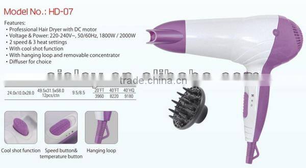 ionic household professional salon professional steam hair dryer with DC motor & over heat protection