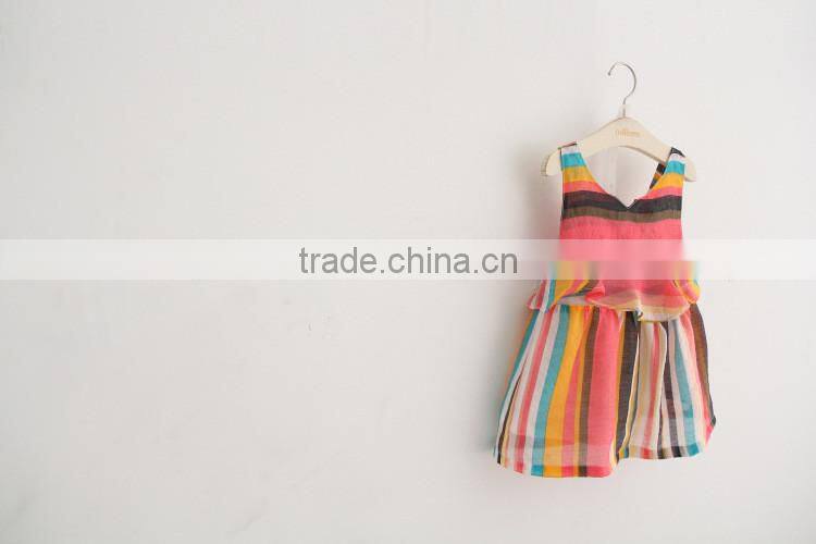 High quality baby girls floral cotton and linen baby girls spaghetti Strap dress