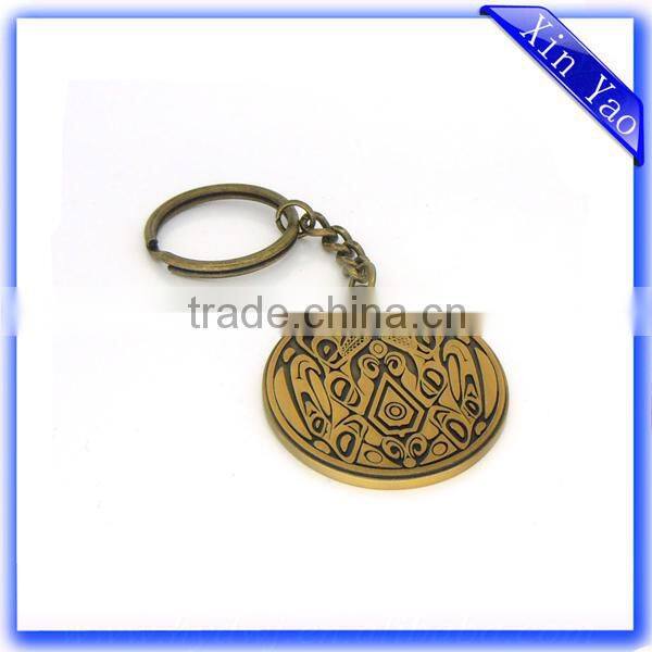 Wholesale custom logo embossed antique bronze round keychain