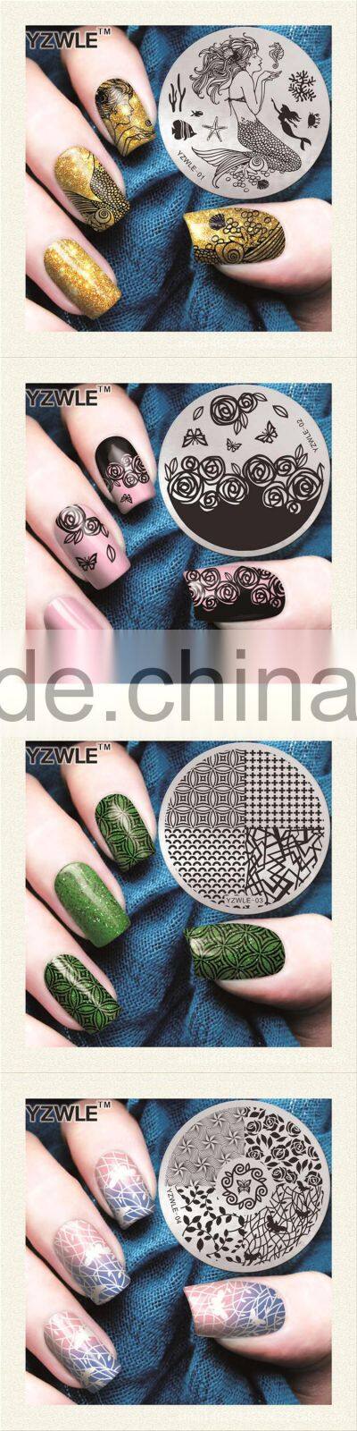 2016 Factory outlets Nail Art Stamping Plates DIY NEW Stainless Steel Handle Flower Stencils Templates for Nails Polish