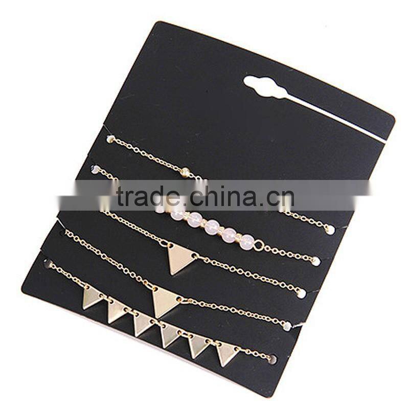 Exquisite Alloy Gold Plated Crystal Beads Tiny Metal Beads Five Chain Triangular Geometry Rhinestone Bracelets Sets For Students