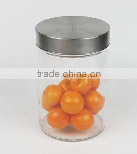 750ml Plain Glass Storage Jar and Metal Cover, Glass Food Container with Cover