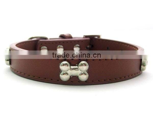 Western bone Stud Fashion Genuine Leather Pet Collars For Dog Cat