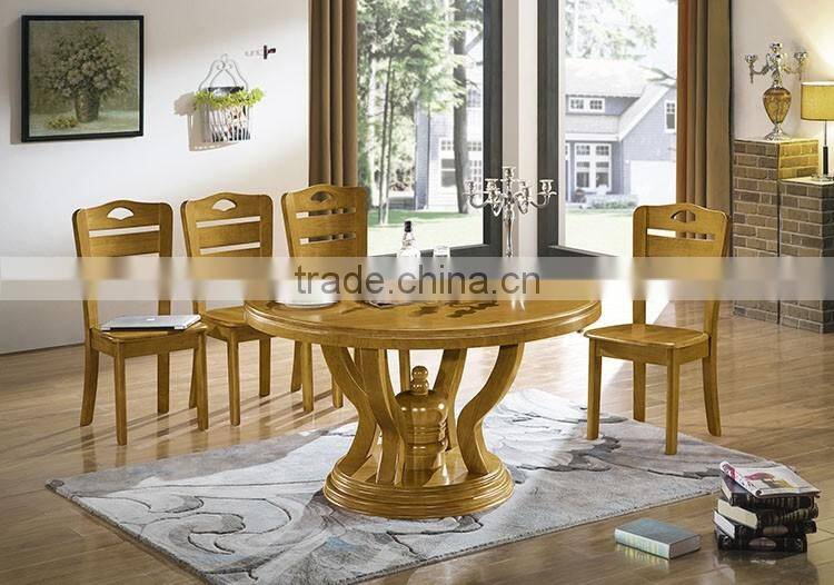 High end round pedestal solid wood dining table furniture