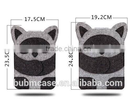 Black Color 7.9 inch Wool Felt Tablet Case Cute Cartoon Raccoon Bag Tablet Sleeve Tablet Pouch