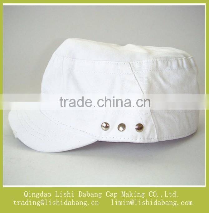 custom short brim flat top white hat