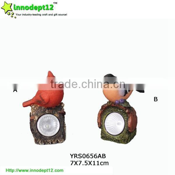 polyresin solar garden decoration red and yellow bird light ,with solar panel