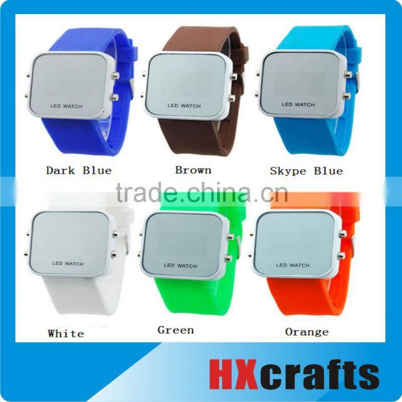 Colorful Exquisite Appearance Digital LED Mirror Watch with Soft Rubber Material