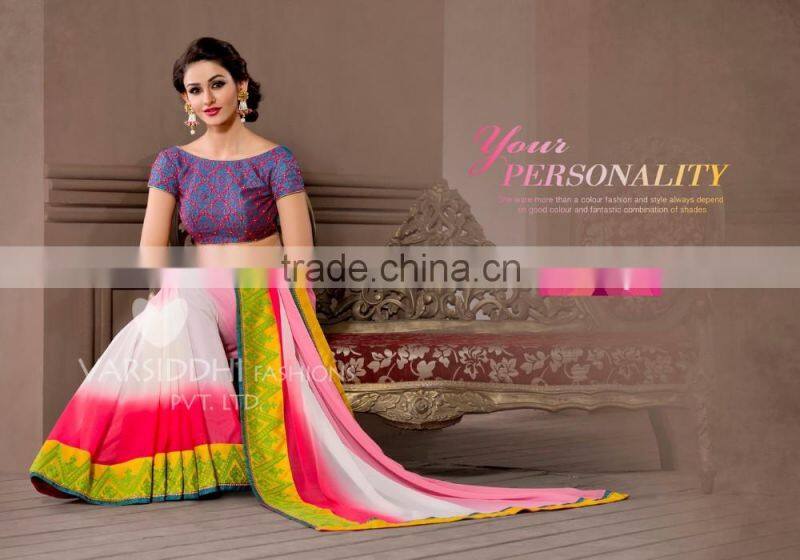 Glided Light Yellow Georgette Saree/Traditional Indian Sarees