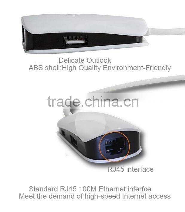 Patent products USB 2.0 to rj45 Ethernet adapter with OTG cable & 2 ports HUB for Chromebook Pixel plug and play