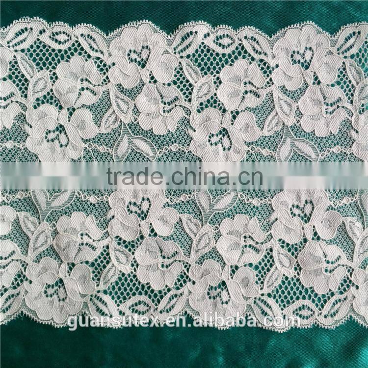 Hot Sale Jacquard White Cotton/Nylon Stretch Elastic Lace Trim, Lace Trimming For Underwear/Lingeria