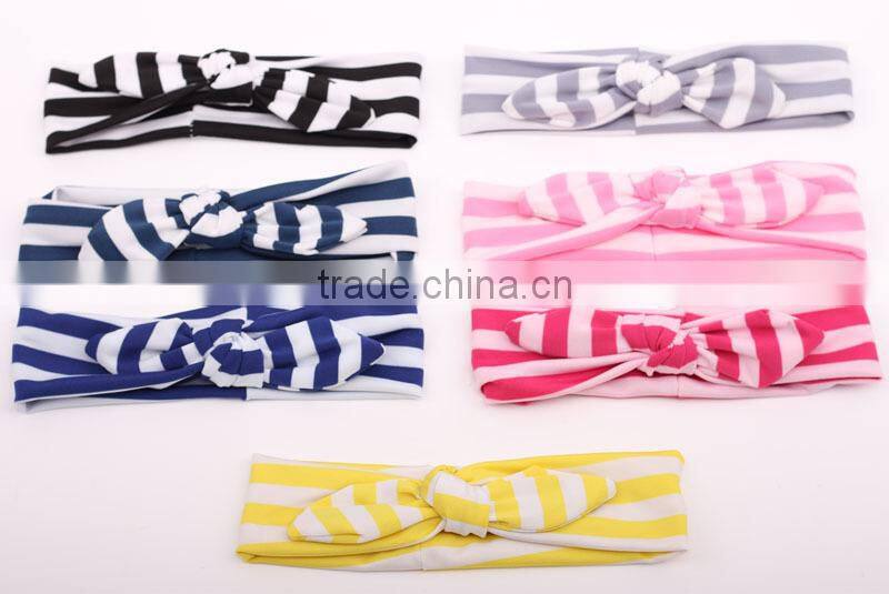 Top quality colorful striped bowknot knot girl hair headband,wholesale baby knot headband