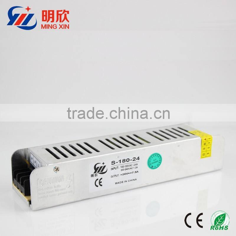 180w strip power supply , dc 24v 7.5a slim case LED switching power supply with 2 years of warranty
