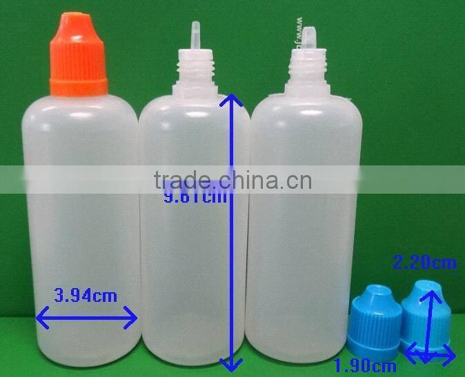 empty LDPE translucent e cig liquid plastic dropper bottle with long thin tip and childproof cap