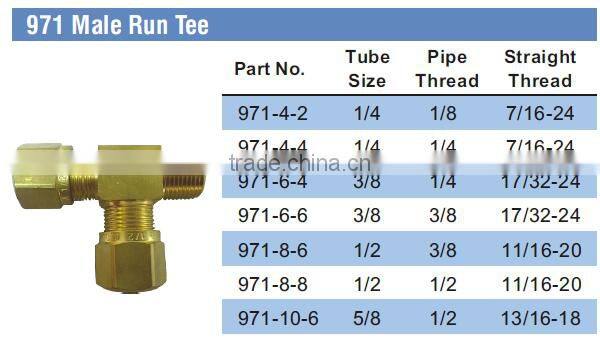 971 Male Run Tee,Air Brake Fittings for Nylon Tube,Brass valve