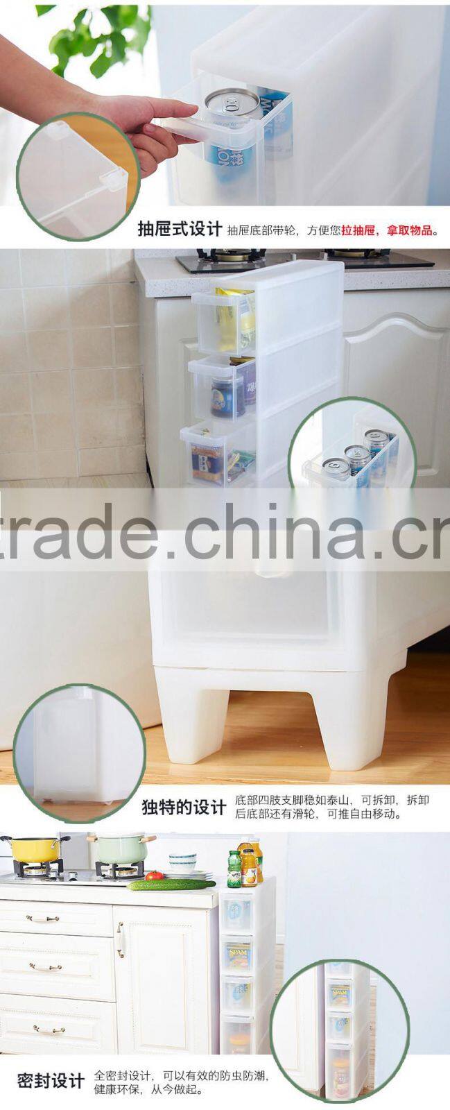 plastic knock-down transparent storage box with wheels -small size