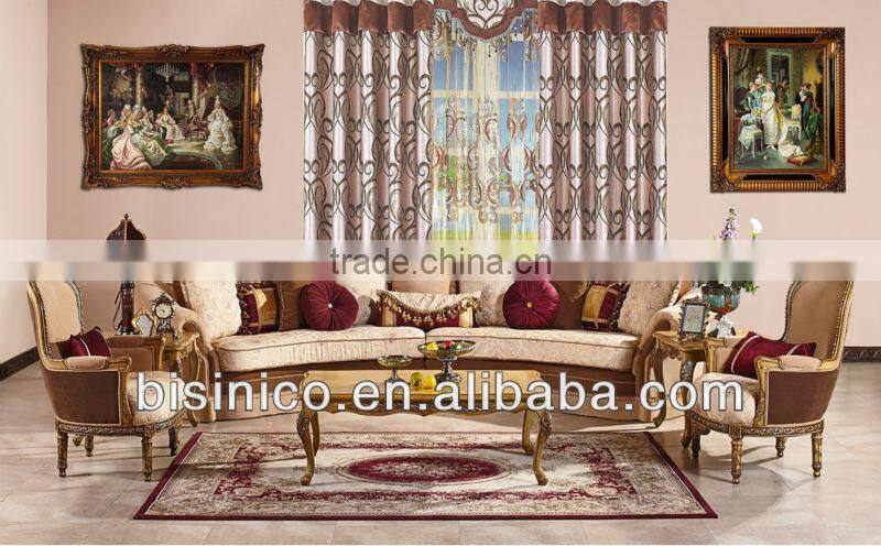 Arabia Royal Style Living Room Corner Sofa,Chesterfield Fabric Corner Sofa,Luxury Leisure Chair & Craving Wood Coffee Table