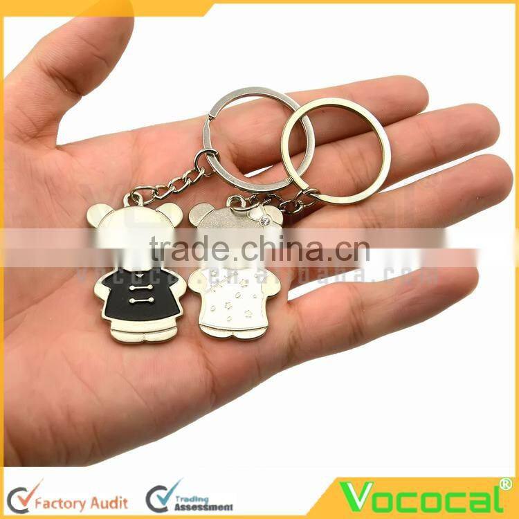 1 Pair of Cartoon Bear Couple Style Pendant Metal Keychain Key Ring Silver Hanging Ornament