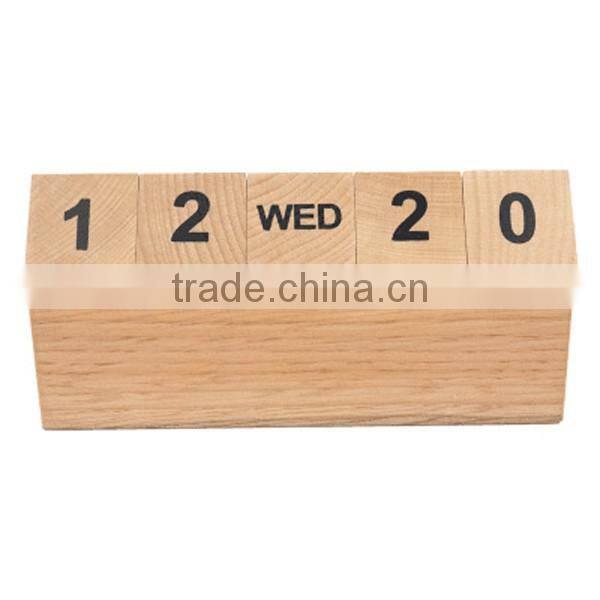 Custom Beech Solid Wood Box Calendar, Desk Top DIY Perpetual Calendar Wooden