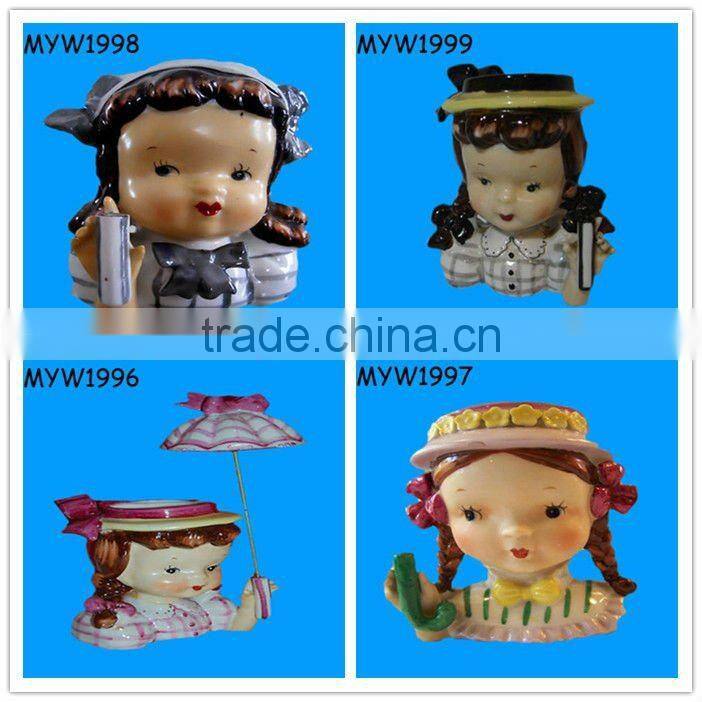 High end cartoon kid pottery porcelain Girl ceramic rose vase umbrella