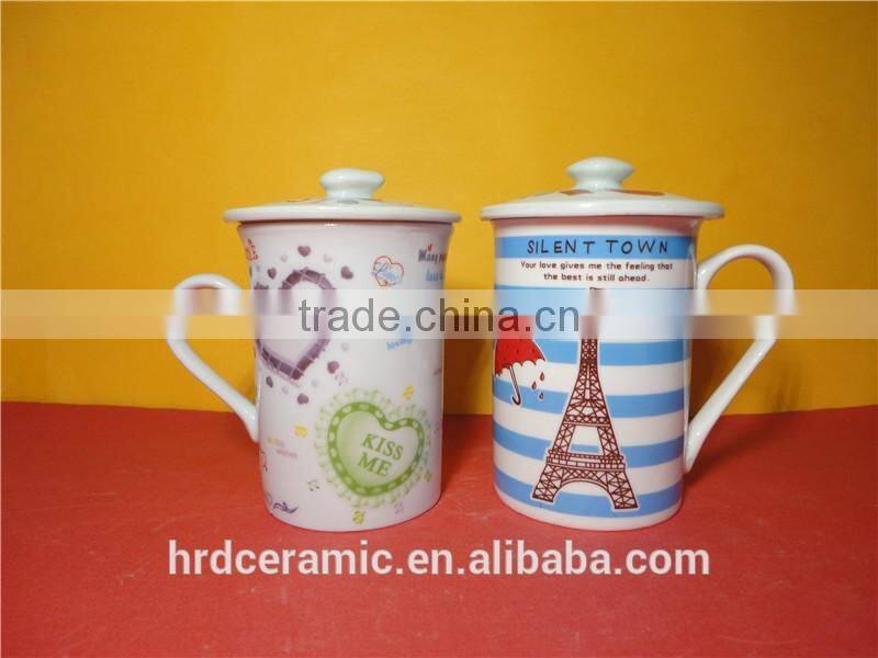 Restaurant Crockery hotel white porcelain Ceramic mug set with lids