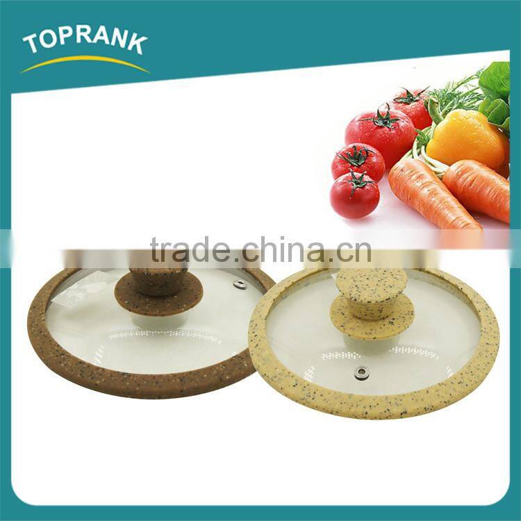 Kitchen cooking marble printed silicone edge tempered glass frying pan lid