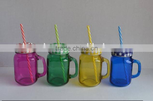 China manufacturer green glass mason mug with handle
