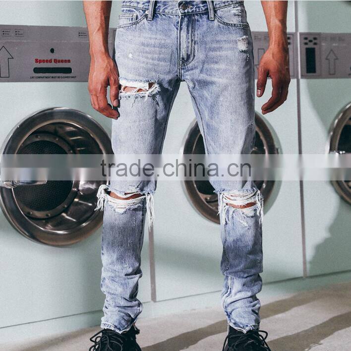 2017 summer latest design mid waist straight leg casual wash denim pants for men