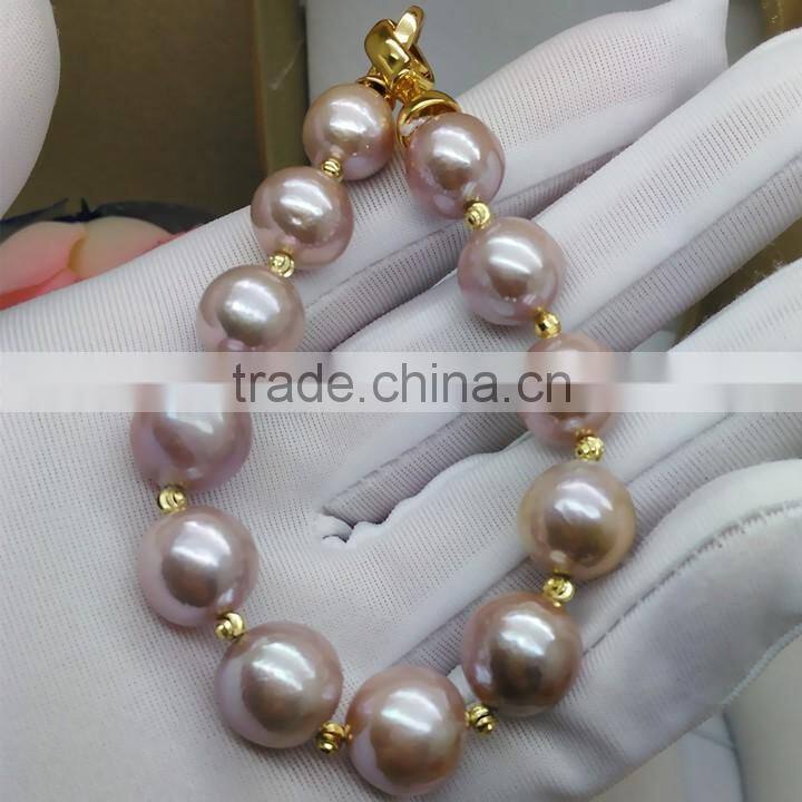 Grade AA 14-15mm purple Edison pearl bracelet