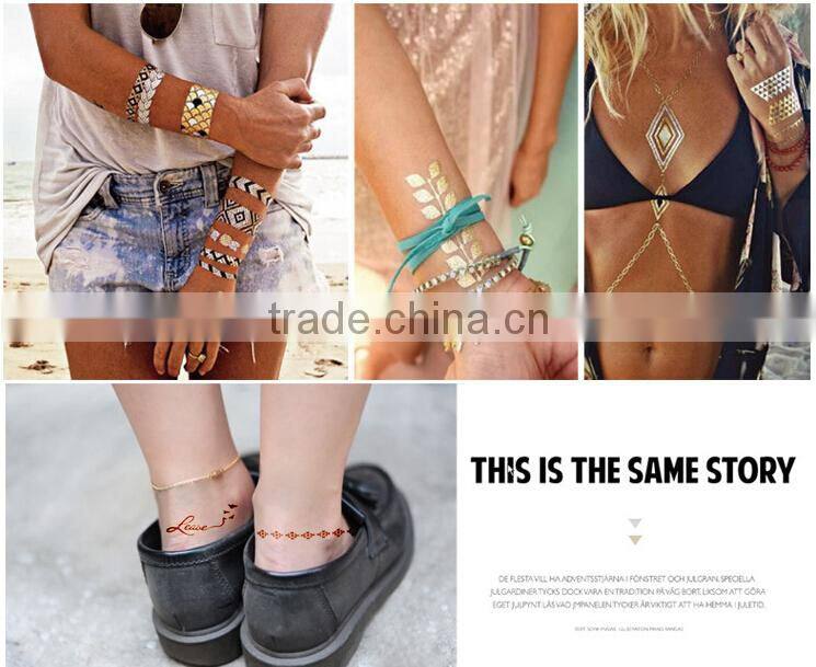 Custom metallic tattoo sticker 3D gold foil water transfer tattoo sticker