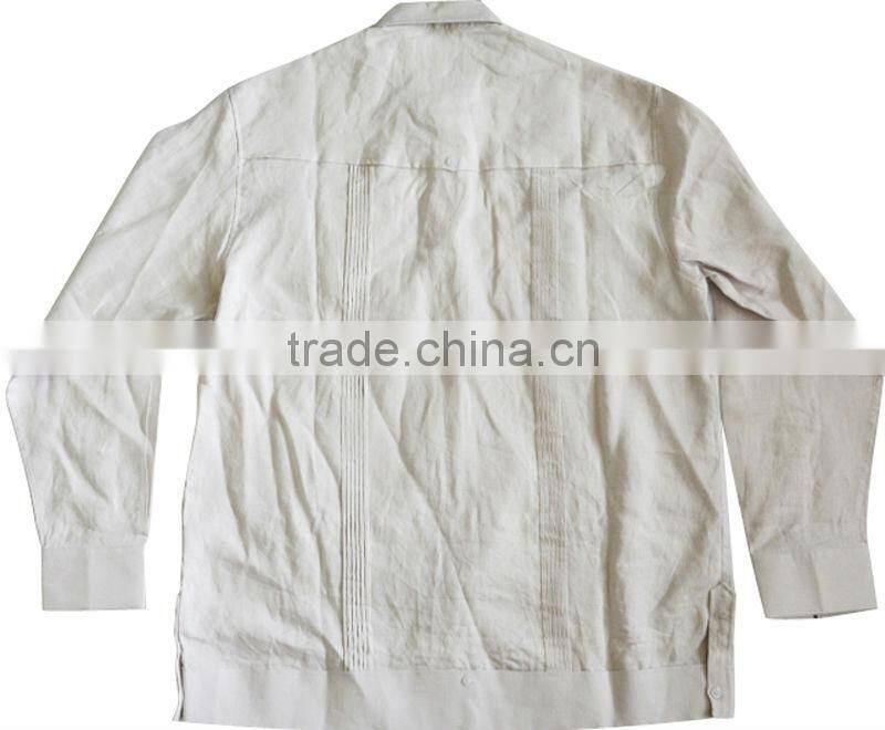 Men's 100% cotton Guayabera shirt with long sleeve and pintuck embroidery