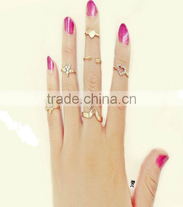 wholesale fashion jewelry six finger rings set gold finger ring set midi ring set