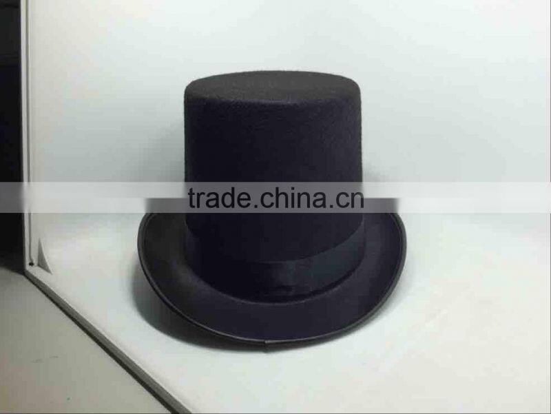 Fashion black round top hat with custom printing logo ribbon
