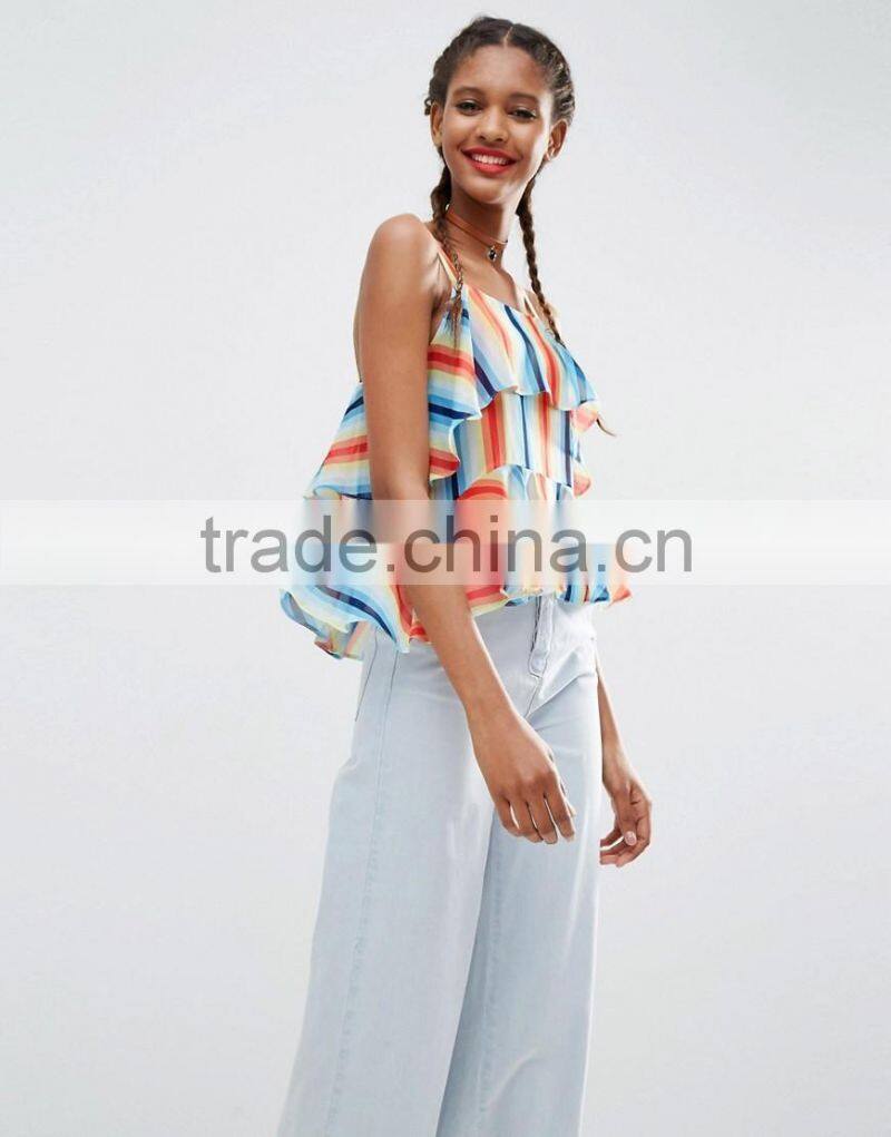 Tiered Cami In Rainbow Stripe tank tops