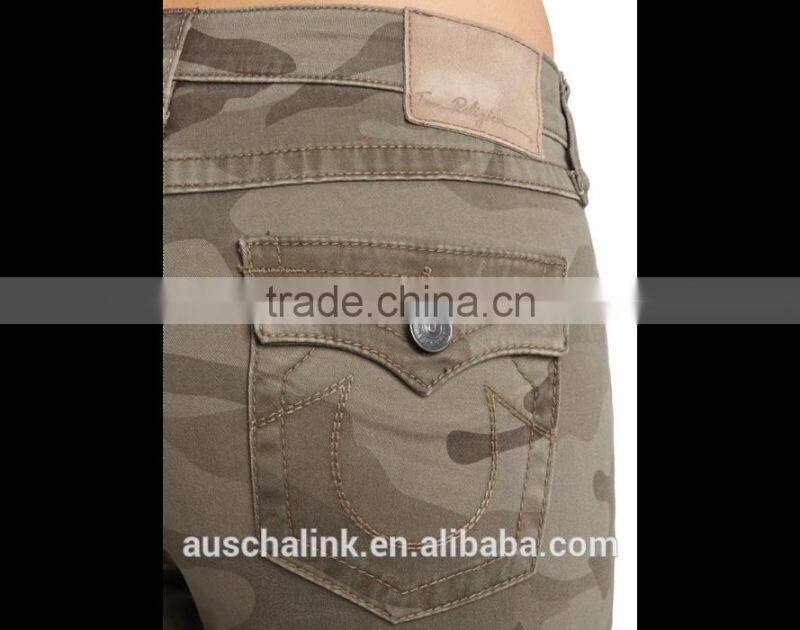 OEM women skinny camouflage export jeans made in china