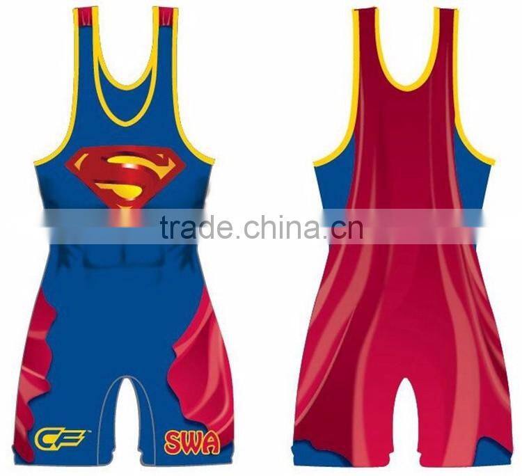 Cheap custom superman wrestling singlets for men/women