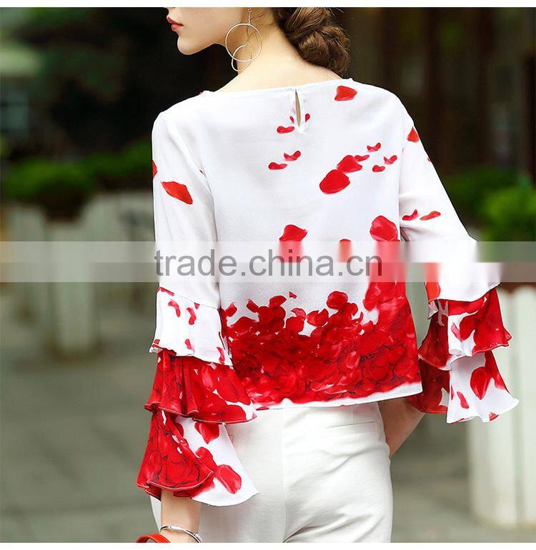 Maxnegio computer shirt print machine ruffle long sleeve woman casual shirt