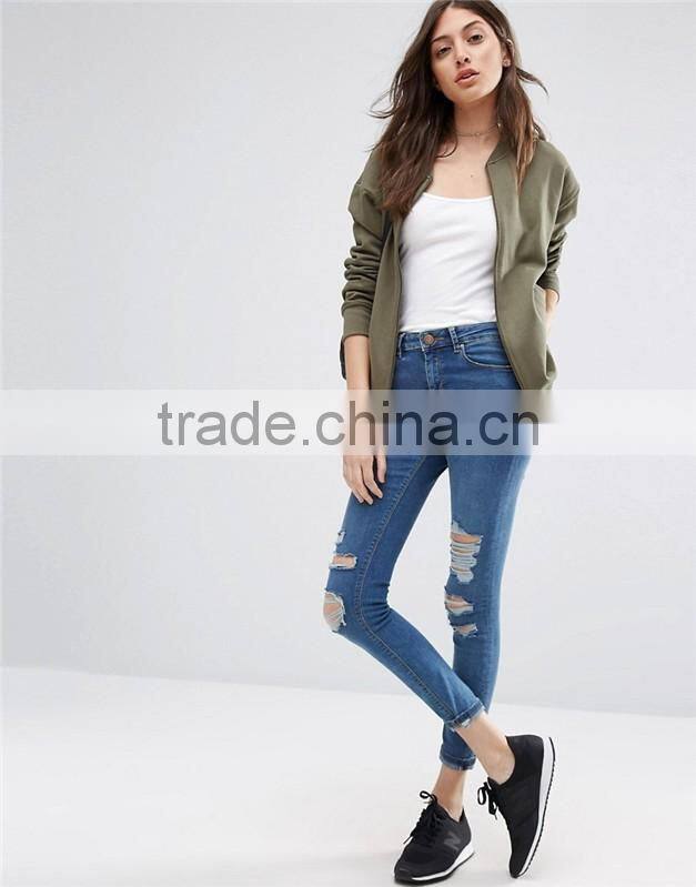 Cheap price women solid color bomber jacket in jersey