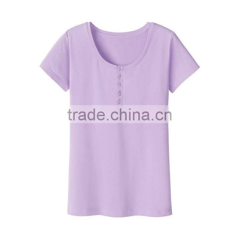 Plain no brand short sleeve cotton t-shirt with fastener for girls